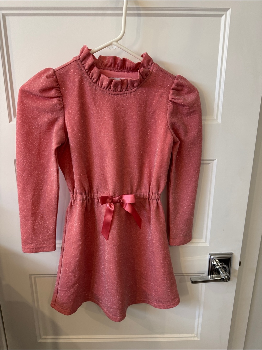 American Girl Rose Pink Long-Sleeve Ruffle Neck Dress with Satin Bow